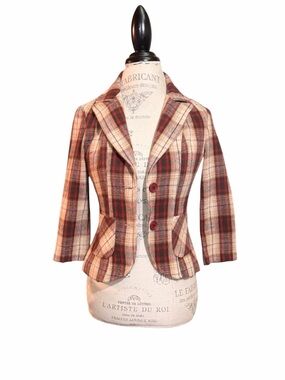 Forever 21 Vintage Plaid Jacket Blazer in Neutral Colors Browns & Red Sz S